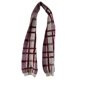 Chenille Eyelash Scarf 56" Long Red Cream Plaid Holiday Super Soft Winter Warm